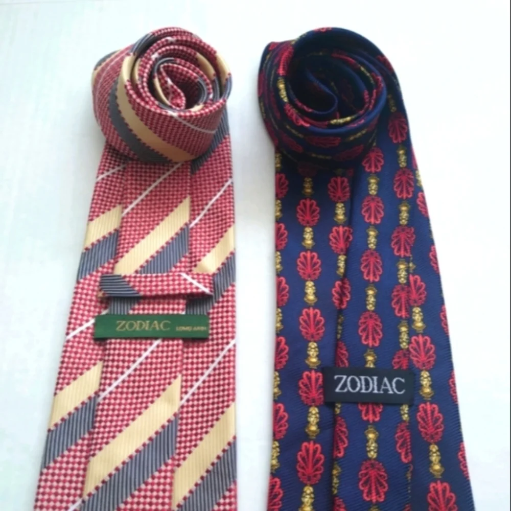 ZODIAC Print Pattern Ties Navy Blue, Red, Yellow Bundle Set Of 2